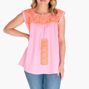 NEW J Marie Embroidered Cotton Blouse